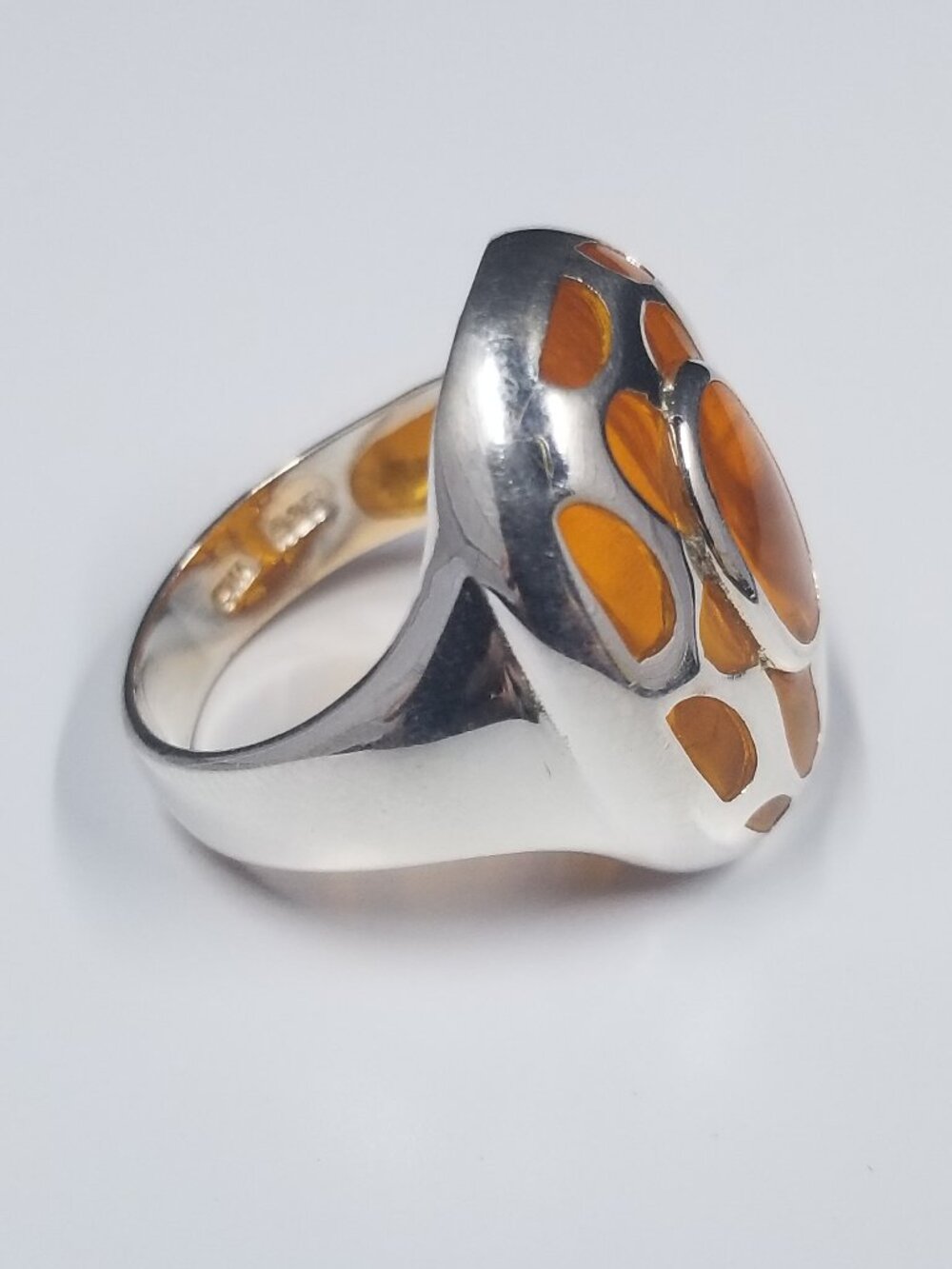 Retro Futuristic Orange Silver Ring